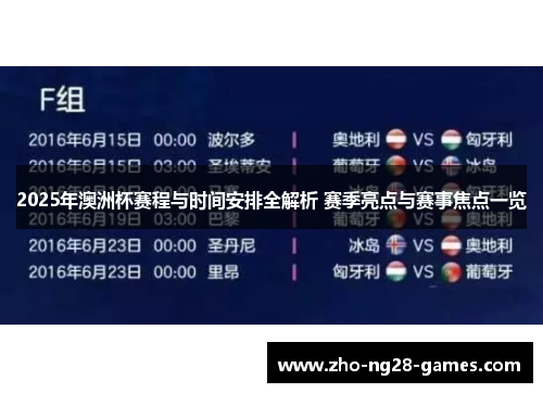 2025年澳洲杯赛程与时间安排全解析 赛季亮点与赛事焦点一览 2025年澳洲杯赛程与时间安排全解析 赛季亮点与赛事焦点一览